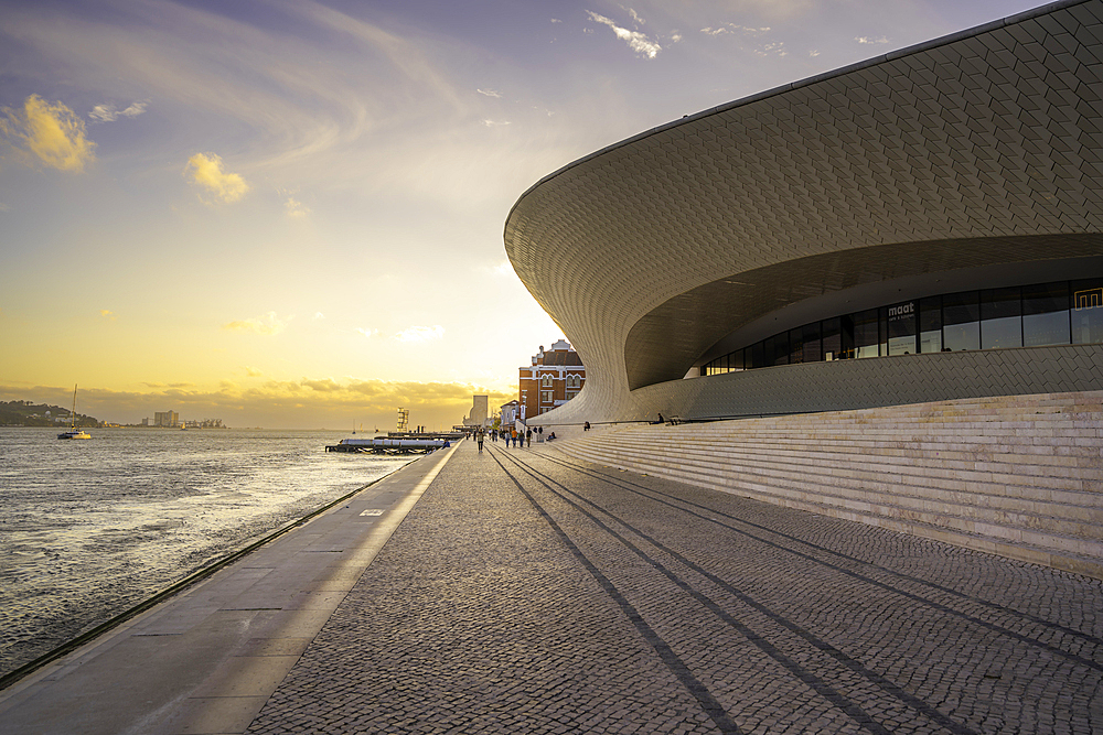 View of MAAT - Museum of Art, Architecture and Technology and at sunset, Lisbon, Portugal, Europe