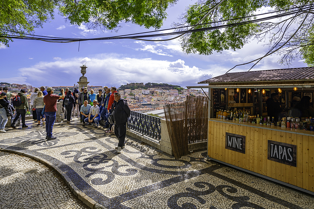 View of Lisbon from Miradouro de Sao Pedro de Alcantara on a sunny day, Lisbon, Portugal, Europe