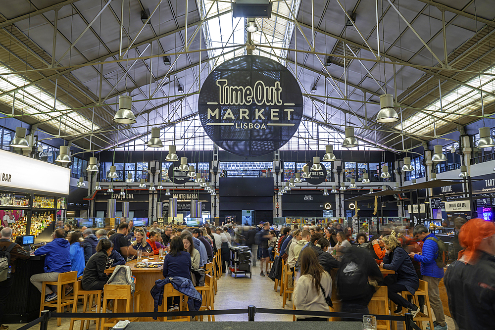 View of food court in the interior of Time Out Market, Lisbon, Portugal, Europe