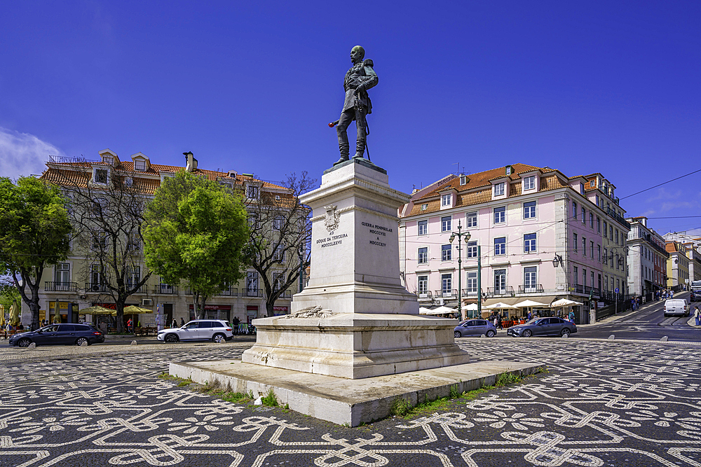 View of Duke of Terceira statue in PC Duque da Terceira on a sunny day, Lisbon, Portugal, Europe