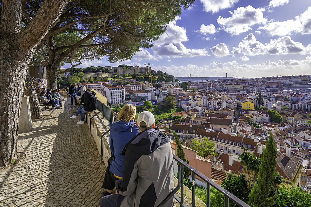 Panoramic view of Lisbon from Miradouro da Graça scenic point on a sunny day in the Alfama District, Lisbon, Portugal, Europe