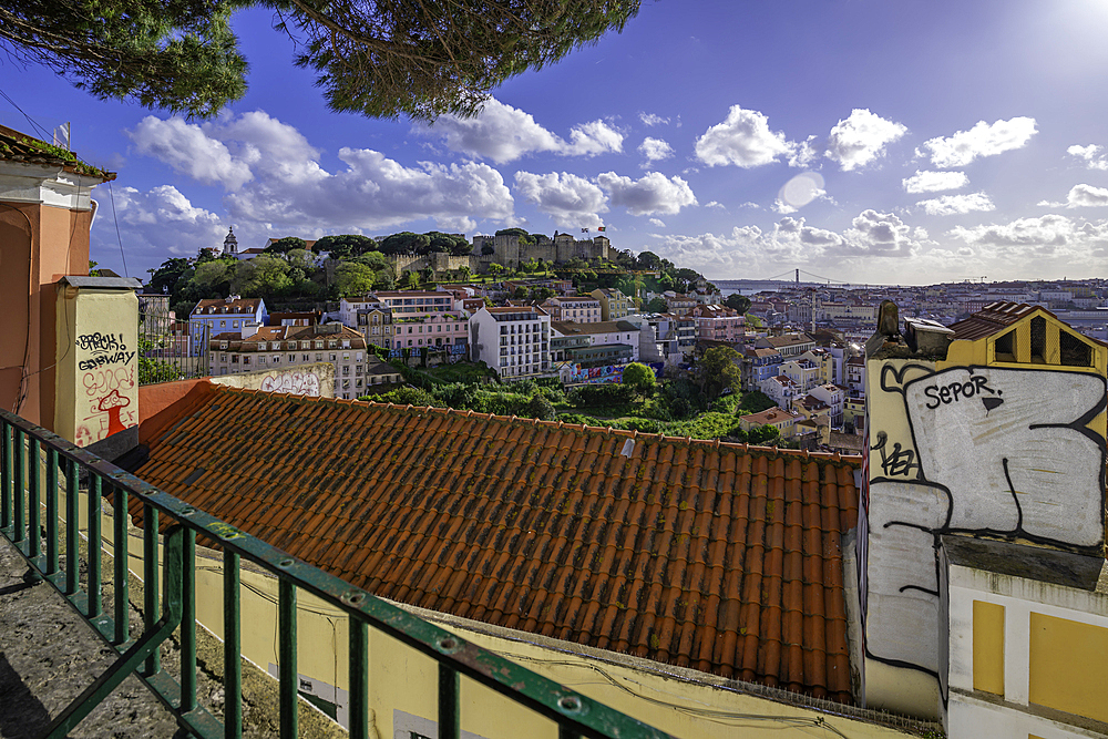 Panoramic view of Lisbon from Miradouro da Graça scenic point on a sunny day in the Alfama District, Lisbon, Portugal, Europe