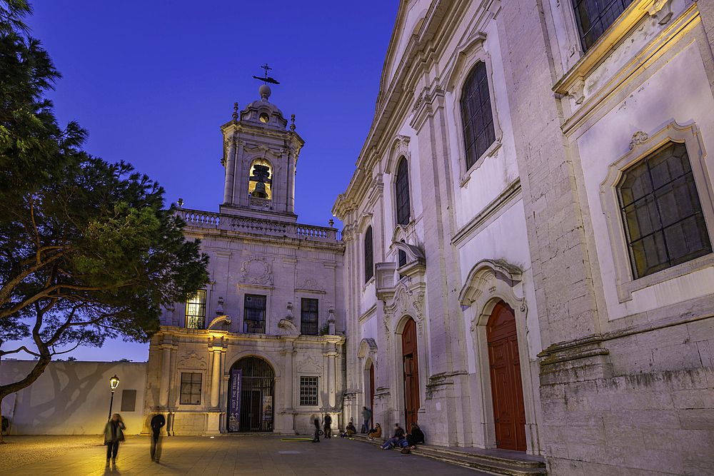 View of Church of Our Lady of Grace at dusk in the Alfama District, Lisbon, Portugal, Europe