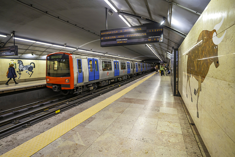 View of Campo Pequeno Metro Station interior, Lisbon, Portugal, Europe