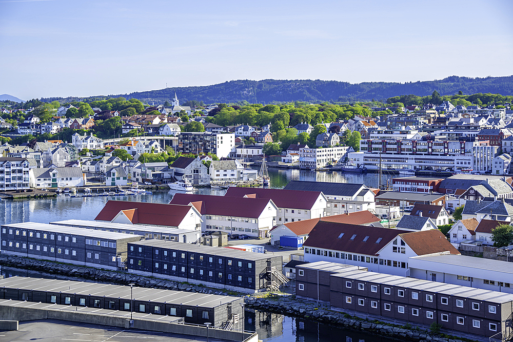 Elevated view of Haugesund skyline on a sunny day, Haugesund, Rogaland County, Norway, Scandinavia, Europe
