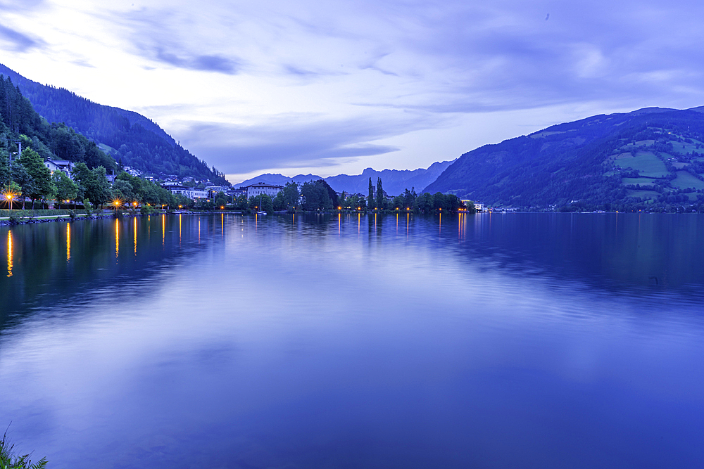 View of mountains and Lake Zell at dusk, Zell am See, Salzburg, Austria, Europe