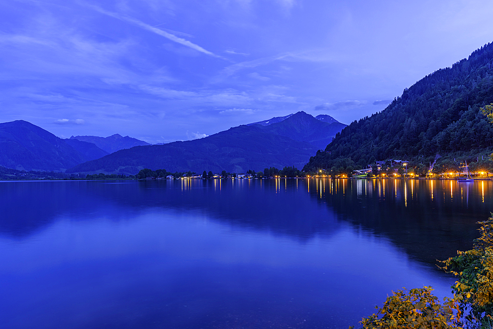 View of mountains and Lake Zell at dusk, Zell am See, Salzburg, Austria, Europe