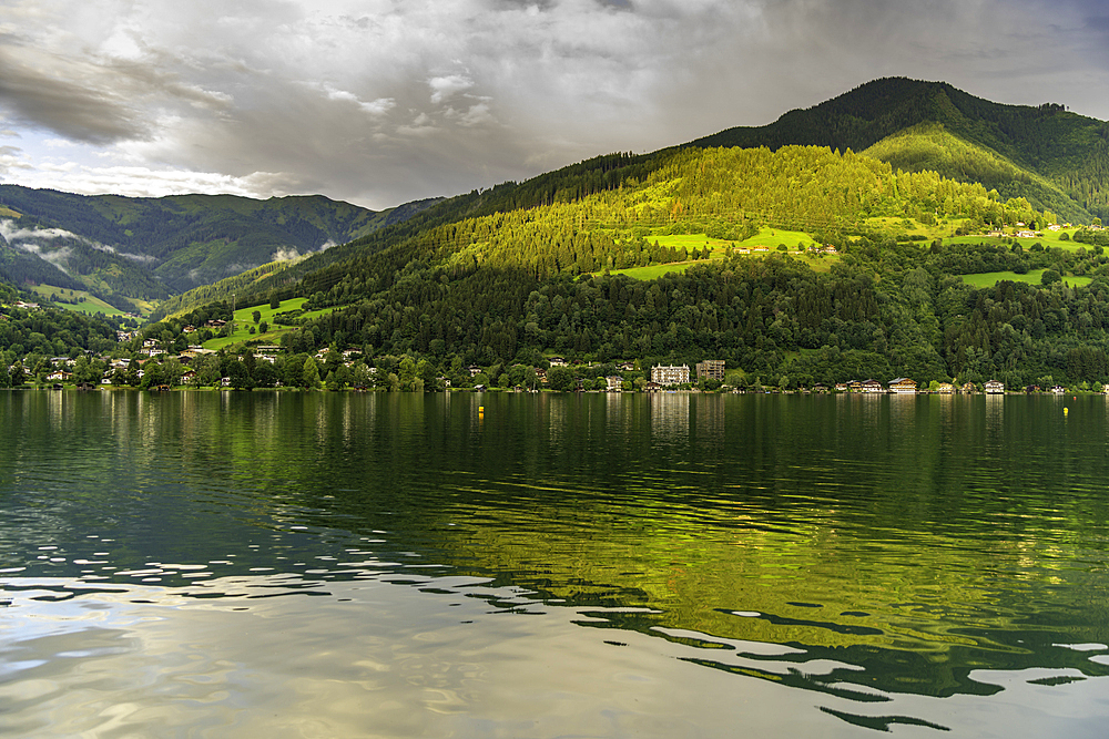 View of mountains and Lake Zell during golden hour, Zell am See, Salzburg, Austria, Europe