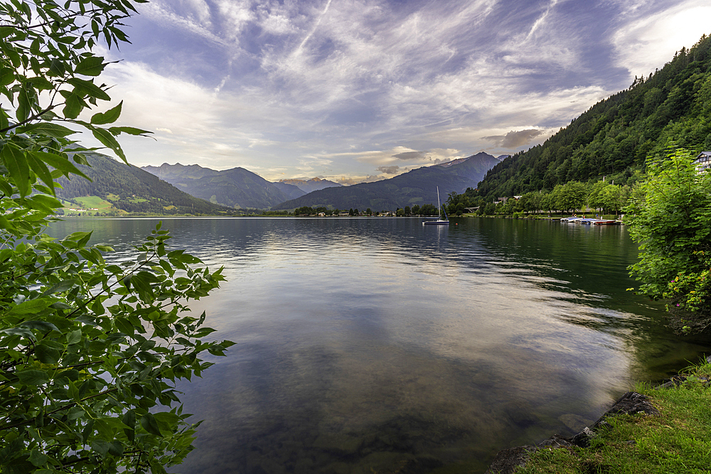 View of mountains and Lake Zell during golden hour, Zell am See, Salzburg, Austria, Europe