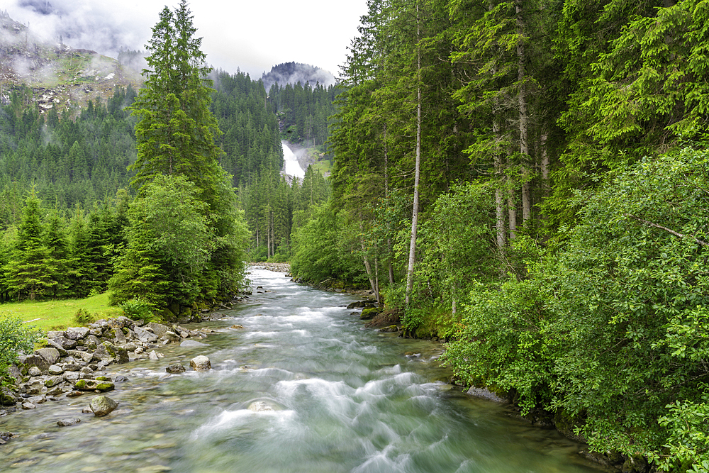 View of Krimml Waterfalls during summer, Krimml Waterfalls, Hohe Tauern National Park, Salzburger Land, Austria, Europe