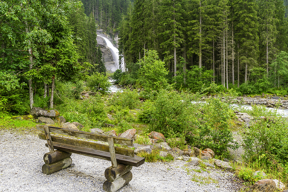 View of Krimml Waterfalls during summer, Krimml Waterfalls, Hohe Tauern National Park, Salzburger Land, Austria, Europe