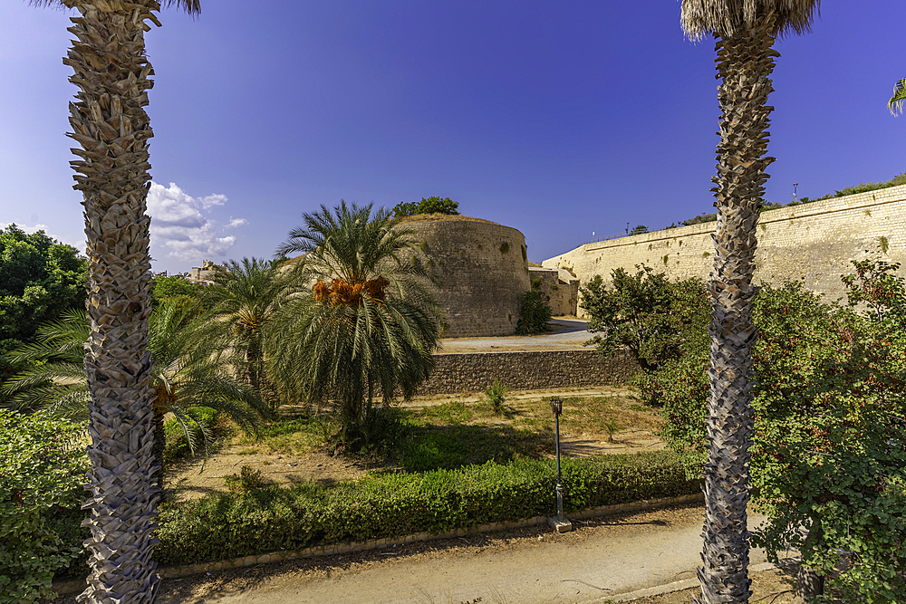 View of Venetian Walls of Heraklion on a sunny day, City of Heraklion, Crete, Greek Islands, Geece, Europe