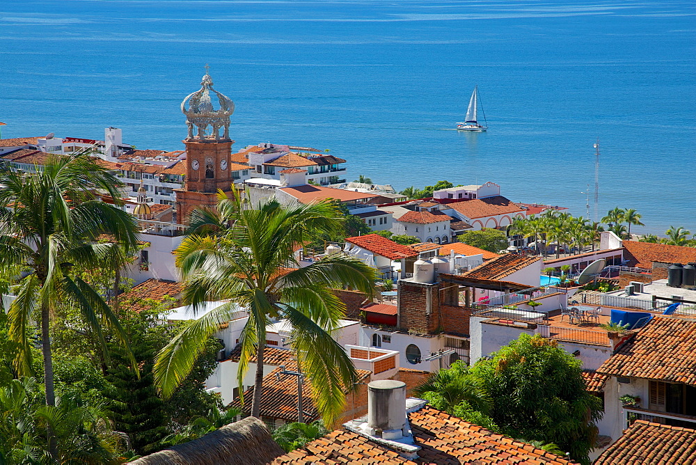 View of Downtown and Parroquia de Guadalupe (Church of Our Lady of Guadalupe), Puerto Vallarta, Jalisco, Mexico, North America