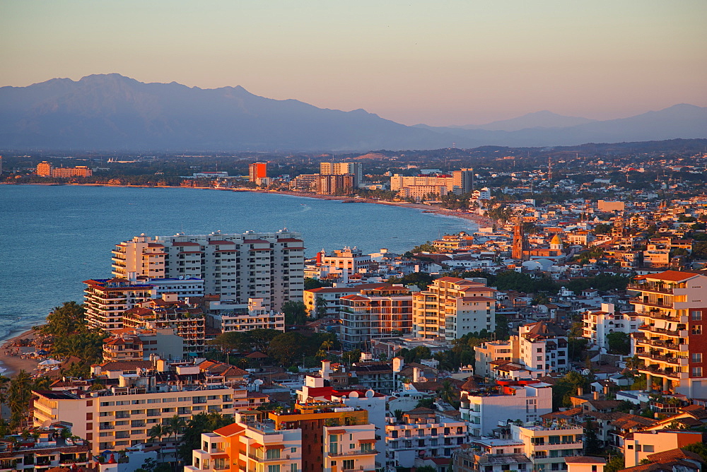 View over Downtown at sunset, Puerto Vallarta, Jalisco, Mexico, North America