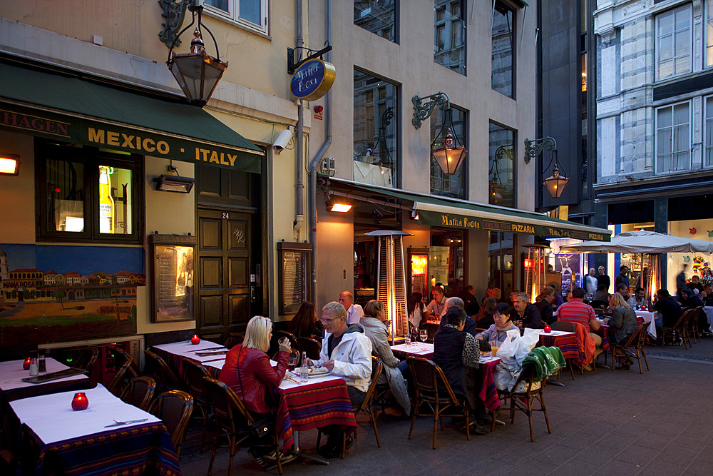 Bar at dusk, Ostergade, Copenhagen, Denmark, Scandinavia, Europe