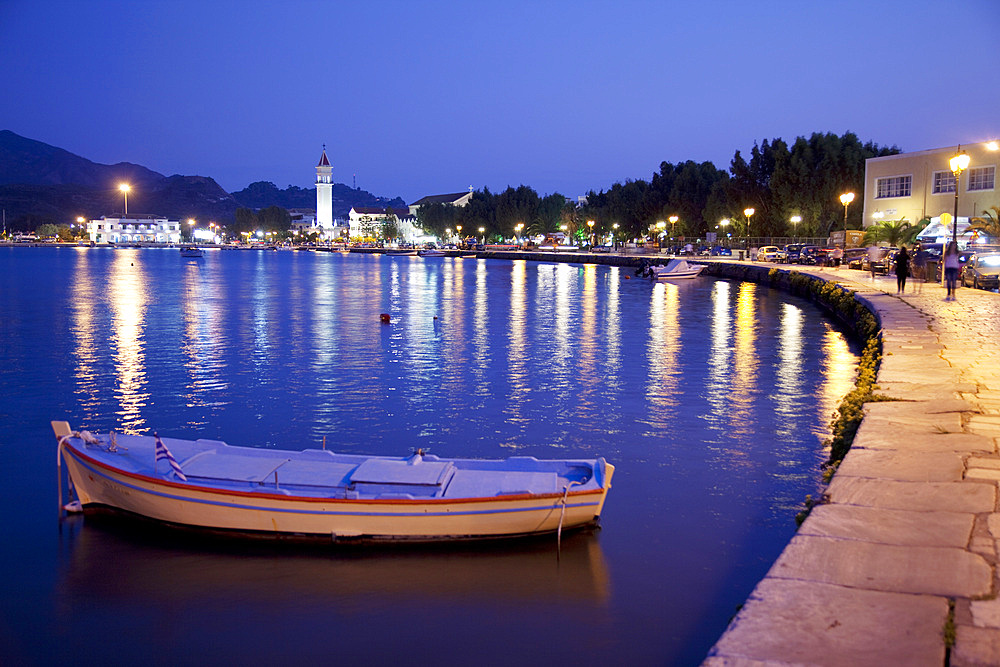 Harbour at dusk, Zakynthos Town, Zakynthos, Ionian Islands, Greek Islands, Greece, Europe