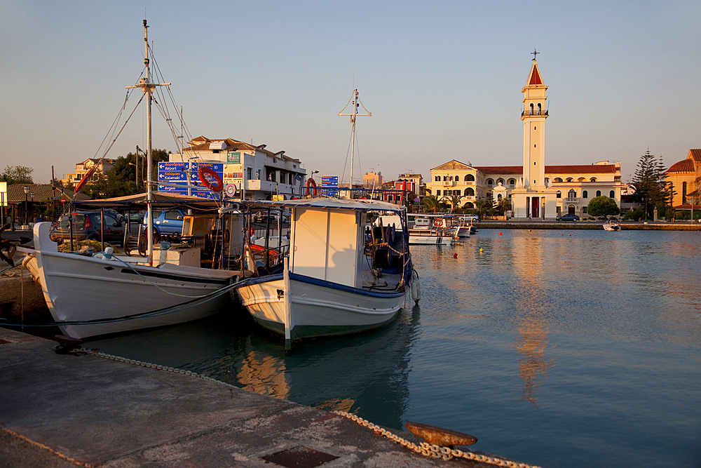 Agios Dionyssios Church and harbour, Zakynthos Town, Zakynthos, Ionian Islands, Greek Islands, Greece, Europe