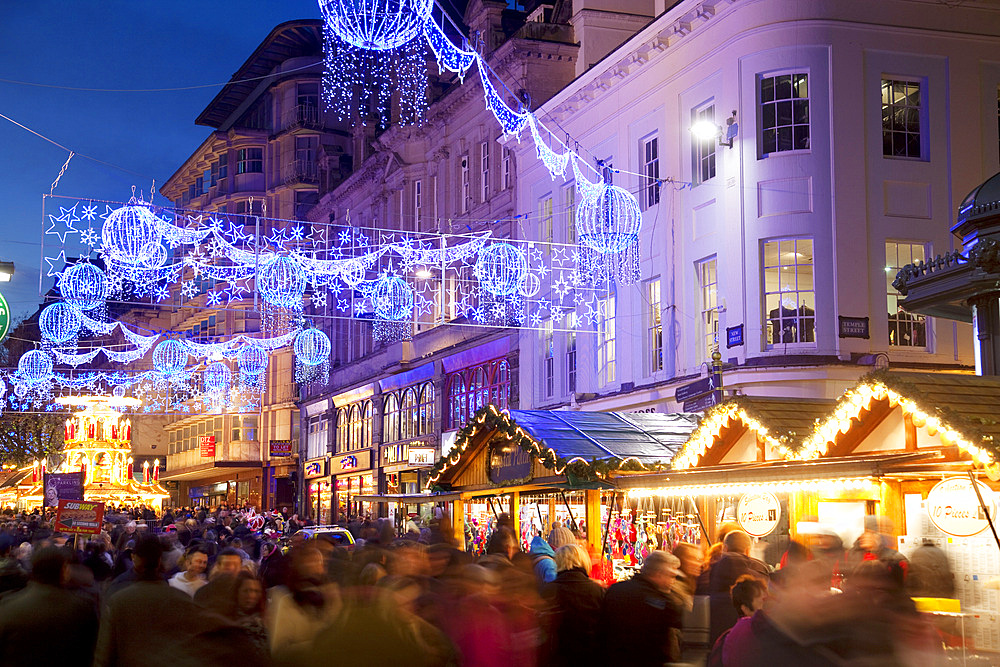 New Street and Christmas Market, City Centre, Birmingham, West Midlands, England, United Kingdom, Europe