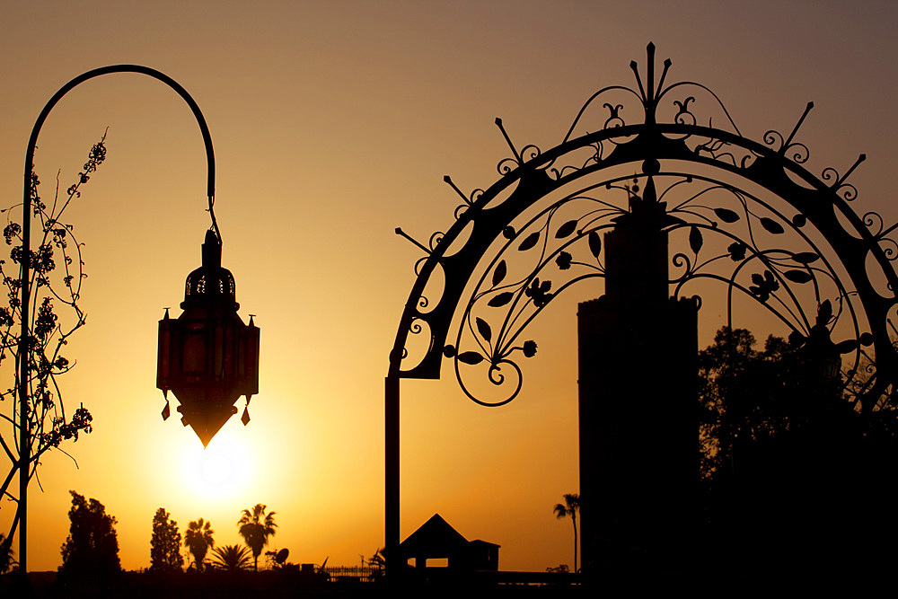 Minaret of the Koutoubia Mosque at sunset, Marrakesh, Morocco, North Africa, Africa
