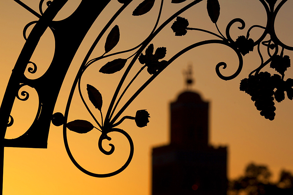 Minaret of the Koutoubia Mosque at sunset, Marrakesh, Morocco, North Africa, Africa
