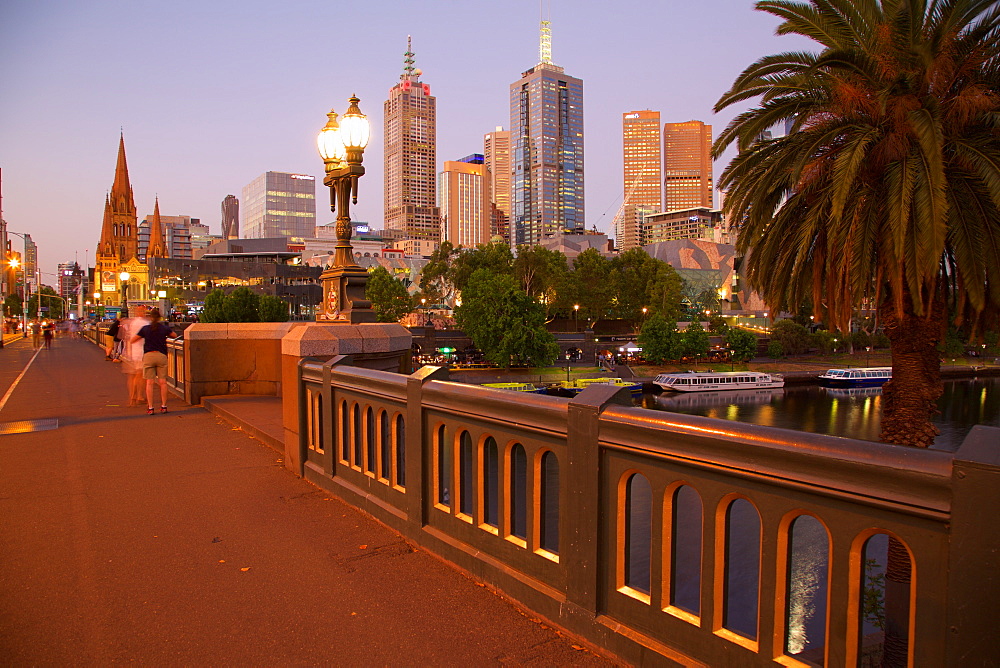 City skyline from Princes Bridge at dusk, Melbourne, Victoria, Australia, Pacific