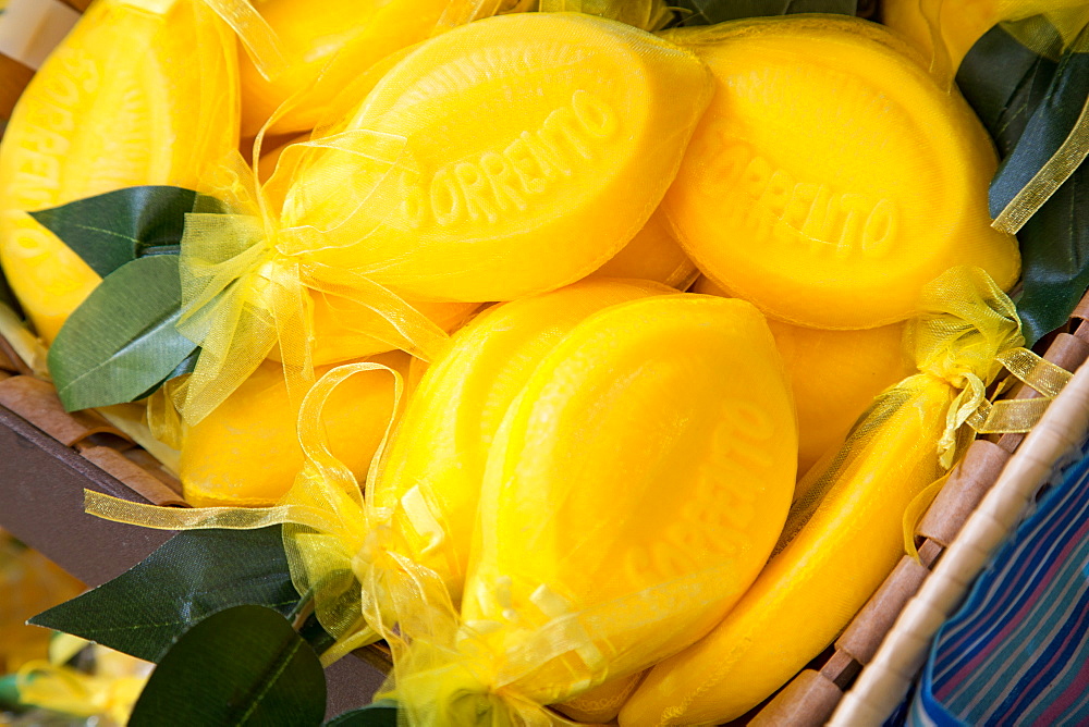 Lemon soap stall on Via C Cesario, Sorrento, Campania, Italy, Europe