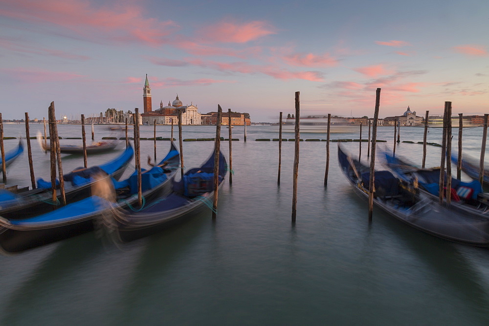 View to San Giorgio Maggiore and Gondola Service, Venice, UNESCO World Heritage Site, Veneto, Italy, Europe