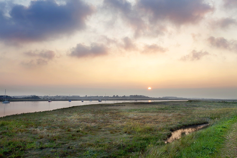 The River Alde at Sunset Aldeburgh Marshes, Suffolk, England, United Kingdom, Europe