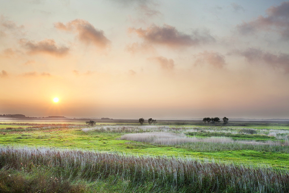 Sunset over the Marshes at Aldeburgh, Suffolk, England, United Kingdom, Europe