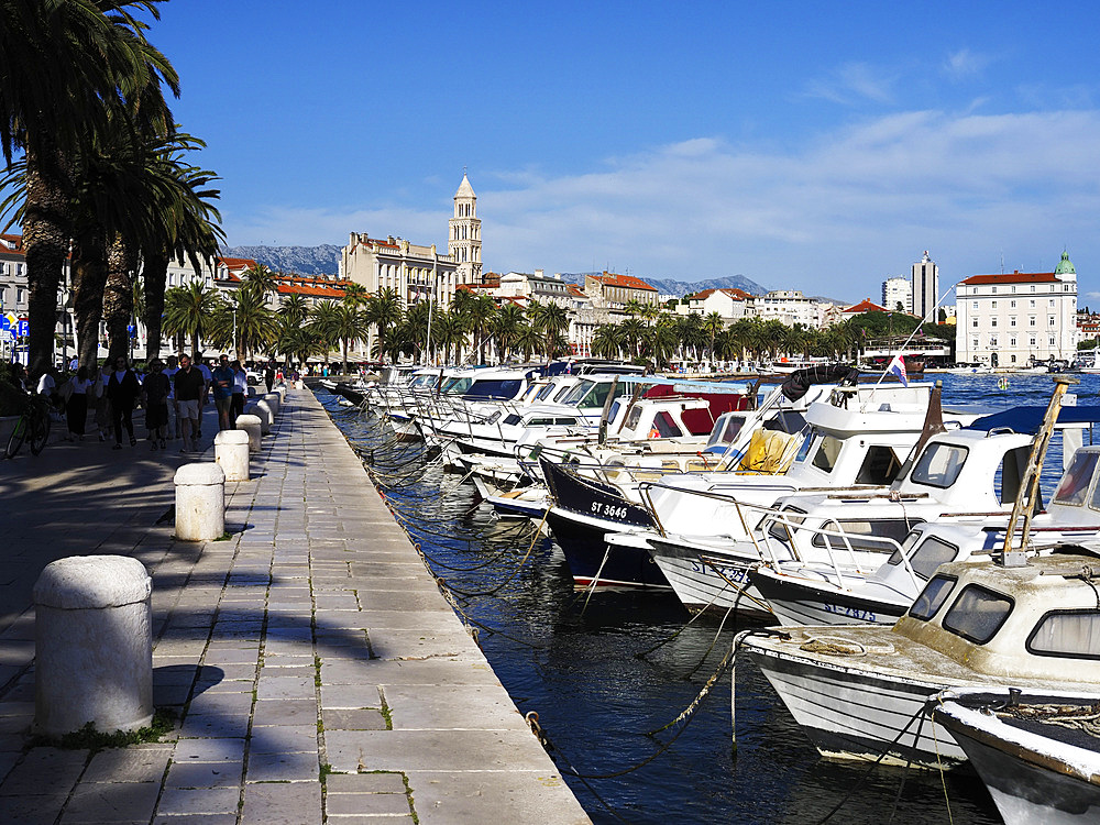 Riva and Old Town from Matejuska, Split, Croatia, Europe