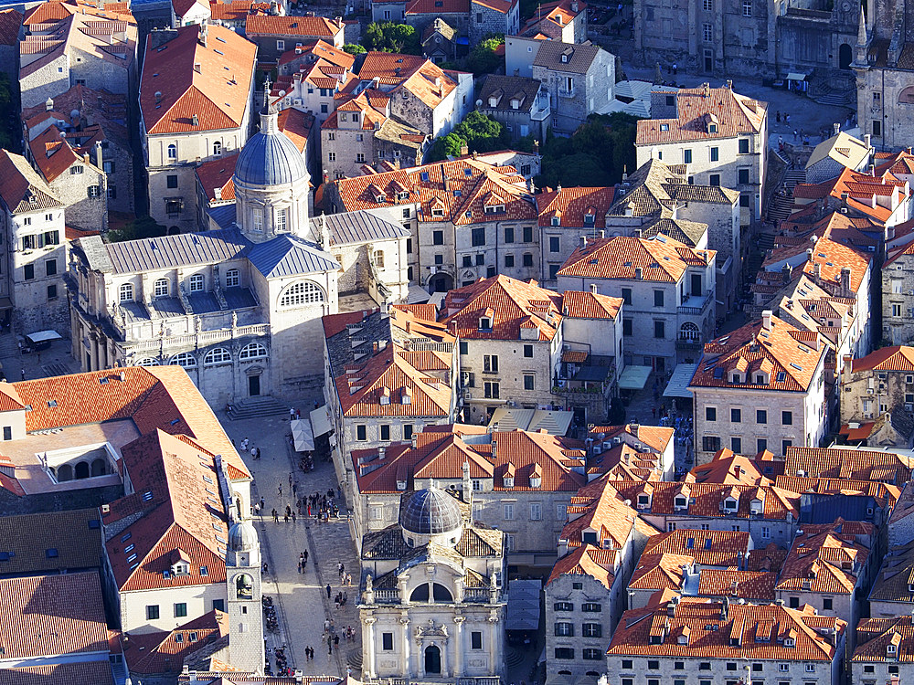 Dubrovnik Cathedral and Old Town, UNESCO World Heritage Site, from Mount Srd, Dubrovnik, Croatia, Europe