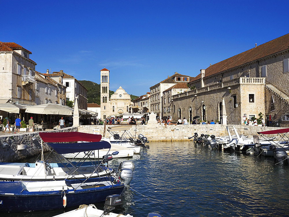 Port of Hvar and St. Stephens Square, Hvar, Croatia, Europe