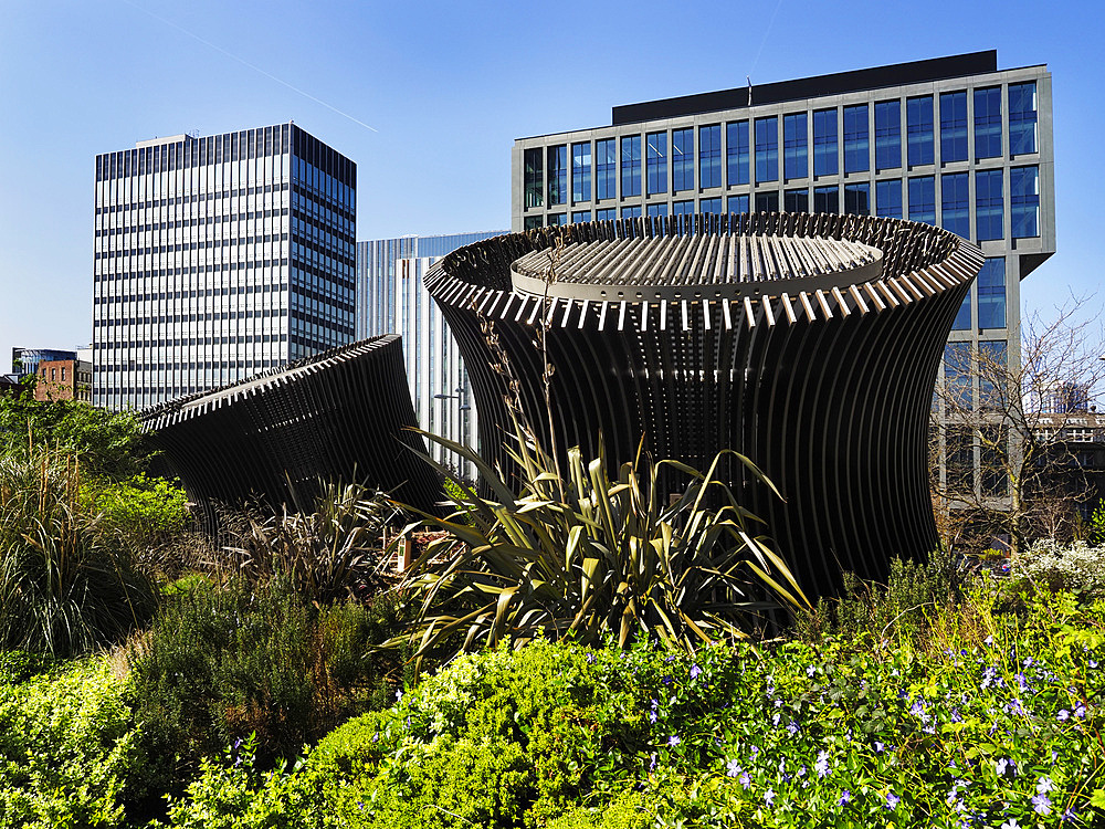 Modern Sculptures in Angel Square Manchester