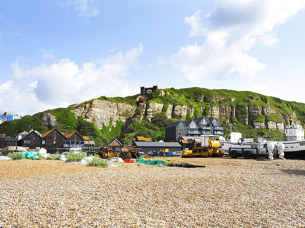 Fishing Beach and East Hill in Hastings East Sussex