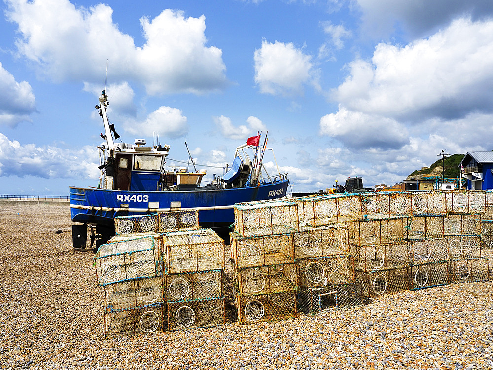 Boat and Lobster Pots at Hastings East Sussex