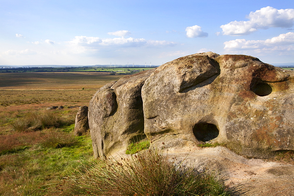 Toward Knabs Ridge and Menwith Hill from Little Alms Cliff near Beckwithshaw, Harrogate, North Yorkshire, Yorkshire, England, United Kingdom, Europe