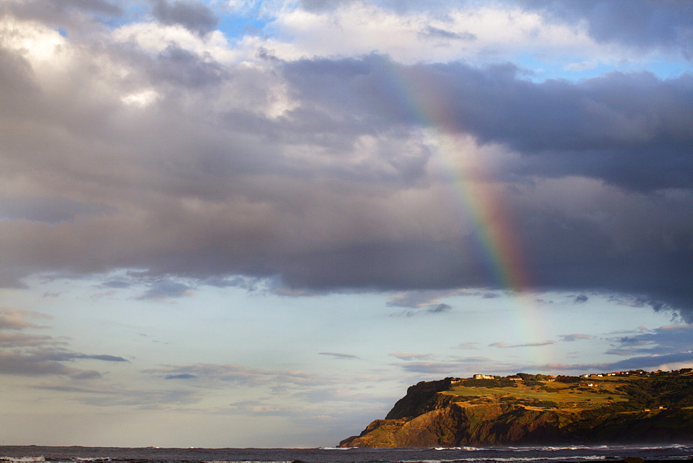 Rainbow and clouds over Ravenscar, Yorkshire, England, United Kingdom, Europe