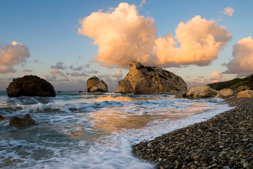 Aphrodite's Rock at sunrise, Paphos, UNESCO World Heritage Site, South Cyprus, Cyprus, Mediterranean, Europe