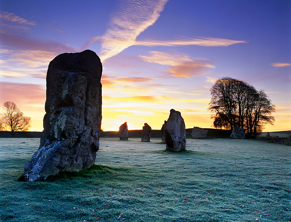 Prehistoric stone circle in frost, Avebury, UNESCO World Heritage Site, Wiltshire, England, United Kingdom, Europe