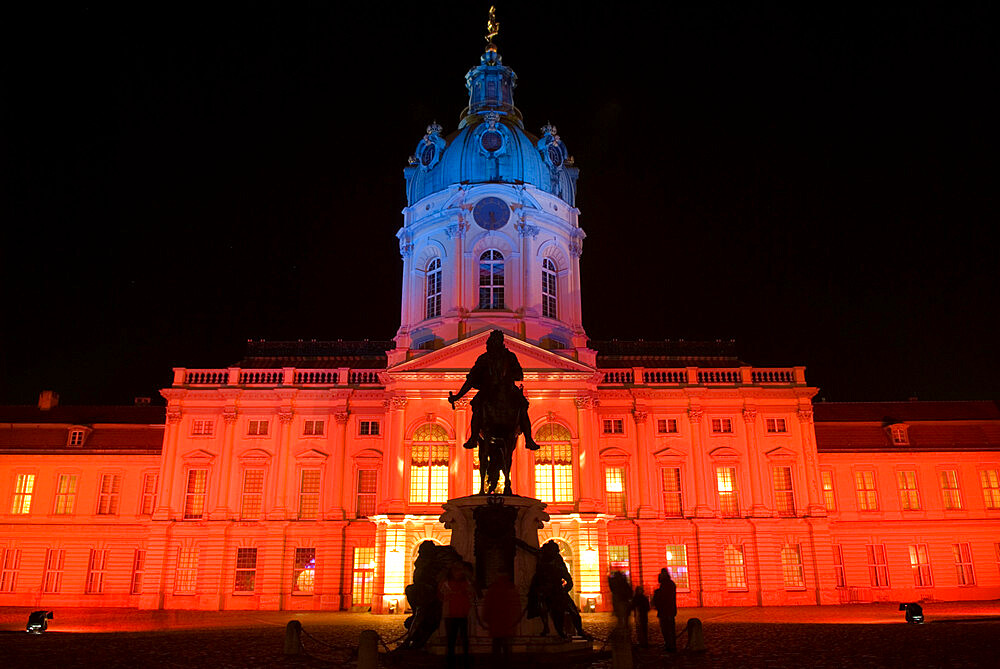 Schloss Charlottenburg (Charlottenburg Palace) at night, Berlin, Germany, Europe