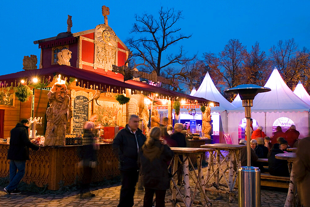 Gluhwein stall in the Charlottenburg Palace Christmas market, Berlin, Germany, Europe