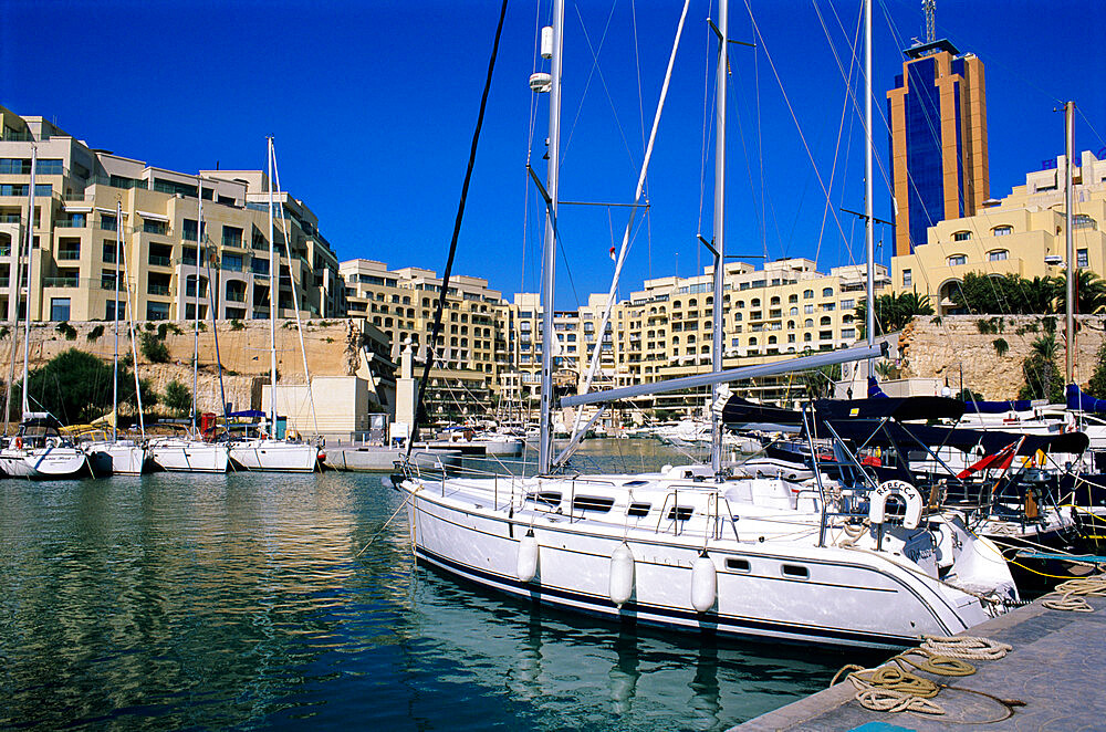 Portomaso Marina with exclusive apartments, Paceville, St. Julian`s, Malta, Mediterranean, Europe