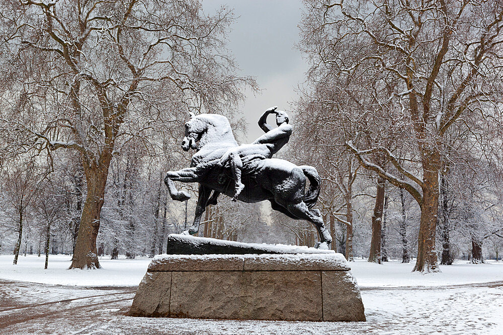 Physical Energy statue in winter, Kensington Gardens, London, England, United Kingdom, Europe