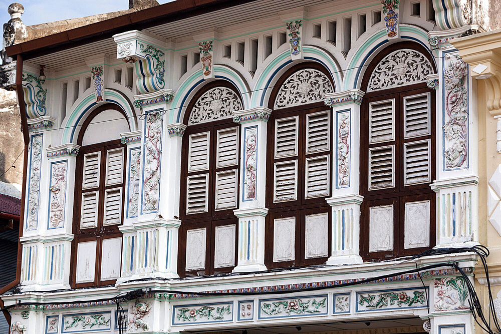 Detail of colonial era houses, Georgetown, Pulau Penang, Malaysia, Southeast Asia, Asia