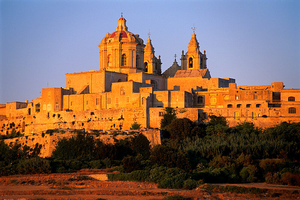 St. Paul's Cathedral and city walls, Mdina, Malta, Mediterranean, Europe