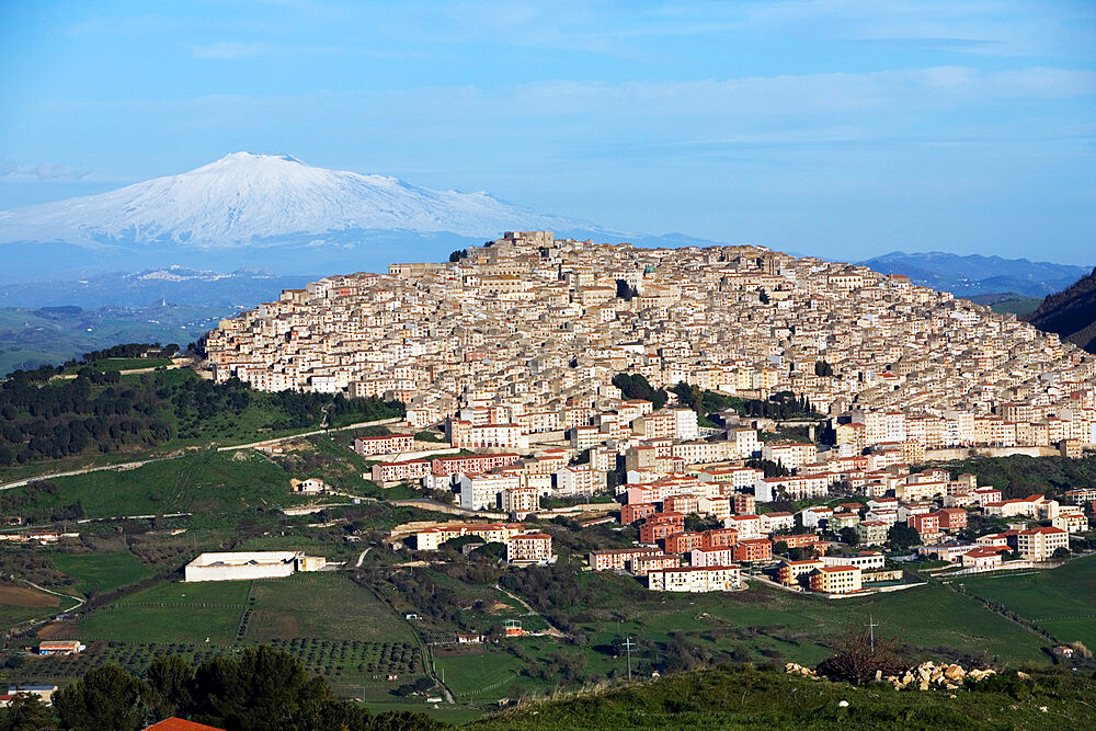 View over Gangi and Mount Etna, Gangi, Sicily, Italy, Europe