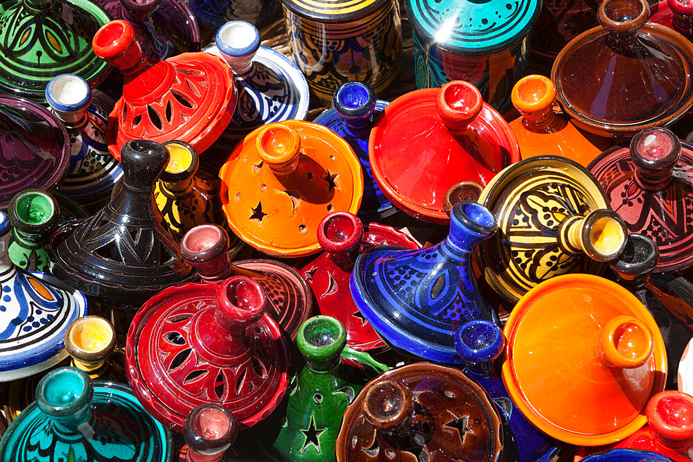 Colourful tajines, Essaouira, Atlantic coast, Morocco, North Africa, Africa