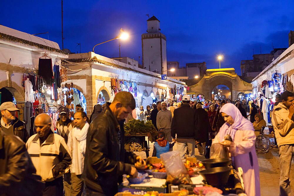 The souk in the Medina at night, UNESCO World Heritage Site, Essaouira, Atlantic coast, Morocco, North Africa, Africa