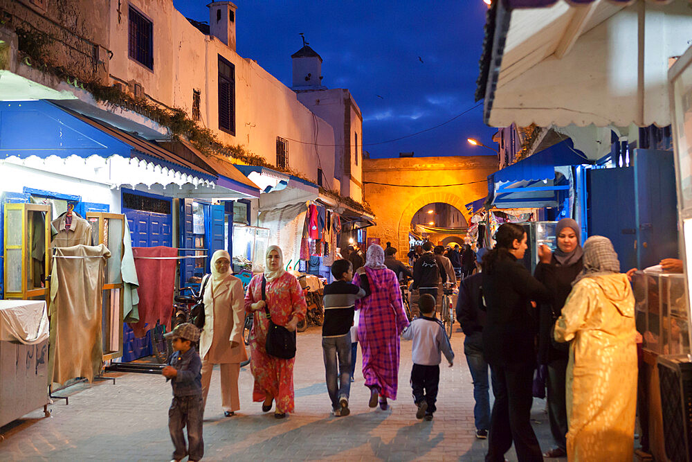 The souk in the Medina at night, UNESCO World Heritage Site, Essaouira, Atlantic coast, Morocco, North Africa, Africa