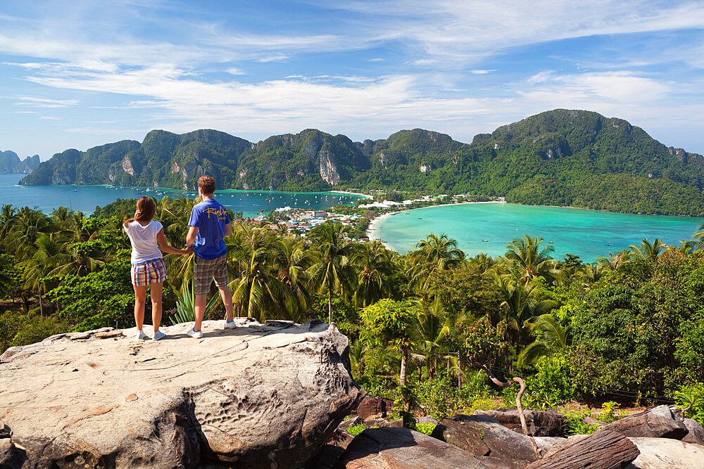 Ao Ton Sai and Ao Dalam bays from viewpoint, Koh Phi Phi, Krabi Province, Thailand, Southeast Asia, Asia